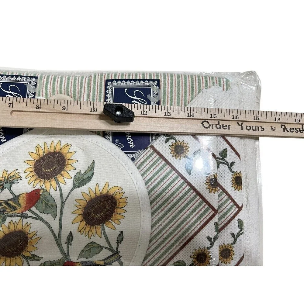 Vintage Stevens Linen Placemats Napkins Potholder Original Packaging Bird Flower